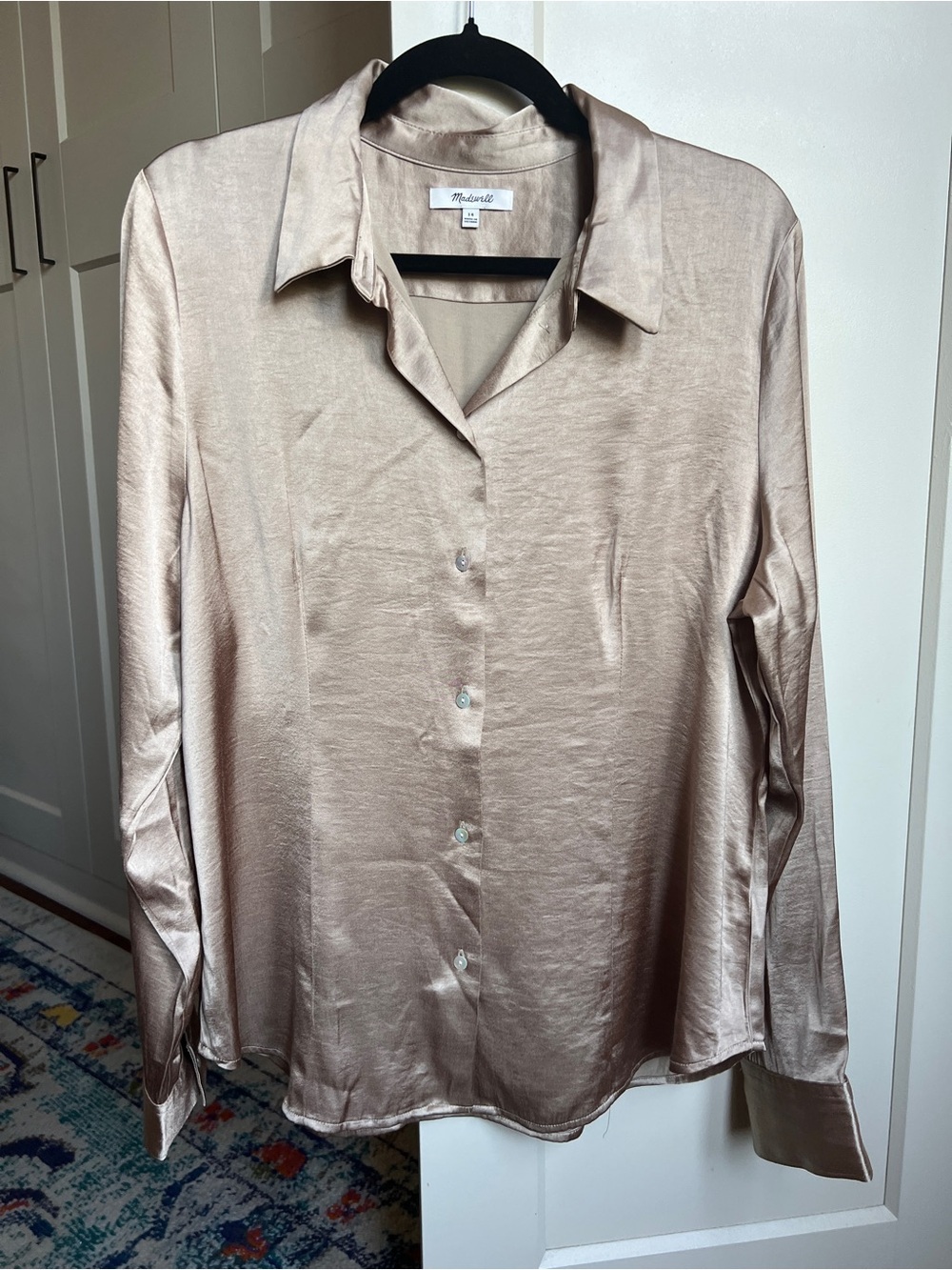 Madewell Darted Button-Up Shirt in Satin Matchstick size 14